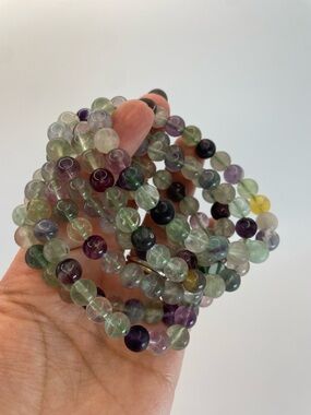 ONE Rainbow Fluorite Matte Beaded Stretch Bracelet - 8mm (0058)